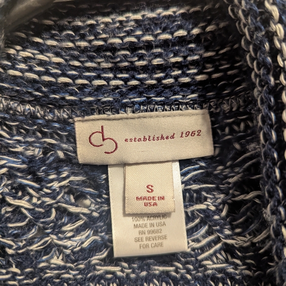 44. Cozy Blue and White Knit Poncho Sweater - Picture 6 of 6